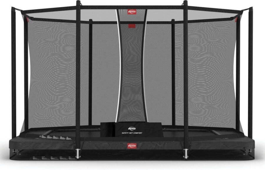 BERG Trampoline Ultim Favorit met Veiligheidsnet Safetynet Comfort InGround 330 x 220 cm Zwart Voordeel pakket met Afdekhoes Extra Strong Zwart