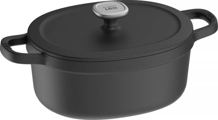 BergHOFF LEO Kookpot ovaal met deksel Graphite gietijzer Ø 27x22 cm Zwart PFAS-vrij