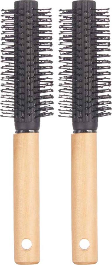 Berilo Haarborstel Malibu rond 2x Dames antislip 24 cm hout kunststof