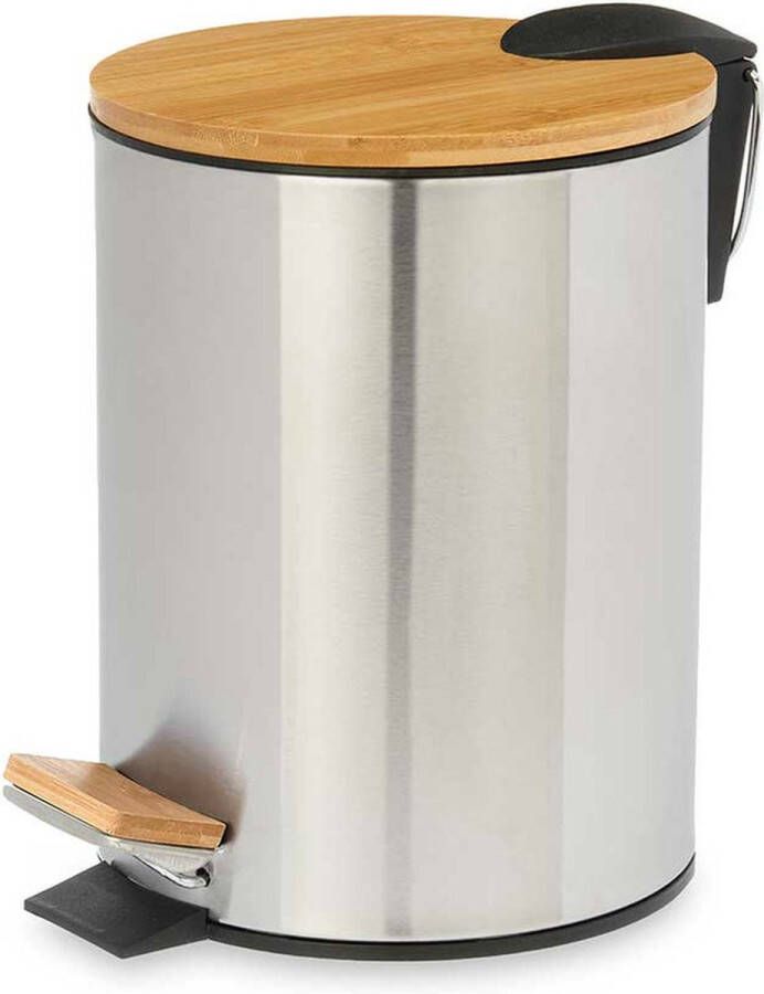 Berilo Pedaalemmer Steel softclose 3L zilver beige D17 x H23 cm prullenbak voor badkamer