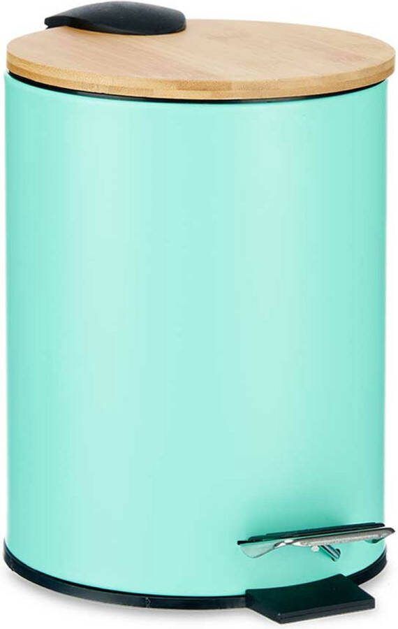 Merkloos Berilo Prullenbak pedaalemmer mintgroen 3 liter metaal bamboe 17 x 23 5 cm Pedaalemmers