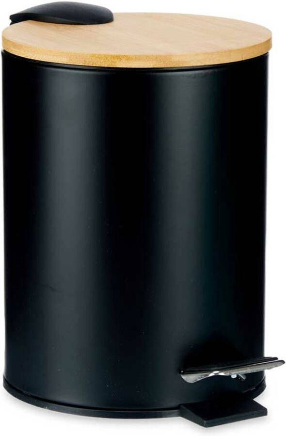 Berilo Prullenbak pedaalemmer zwart 3 liter metaal bamboe 17 x 23 5 cm