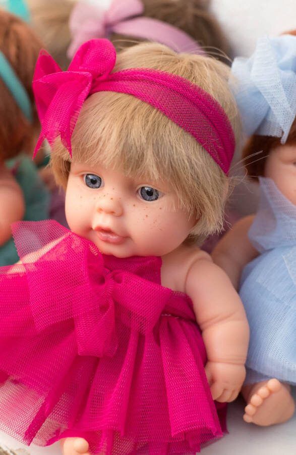 Berjuan Babypop klein 22 Cm Meisjes Vinyl Feestjurkje Fuchsia Roze