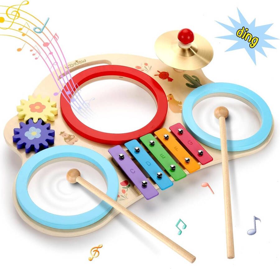 Berkatmarkt Kids Drumset Voor Peuter 8 In 1 Montessori Muziekinstrumenten Draagbaar Baby Muziek Speelgoed Houten Percussie Instrumenten Maanden Verjaardagscadeaus Voor Meisjes Jongens