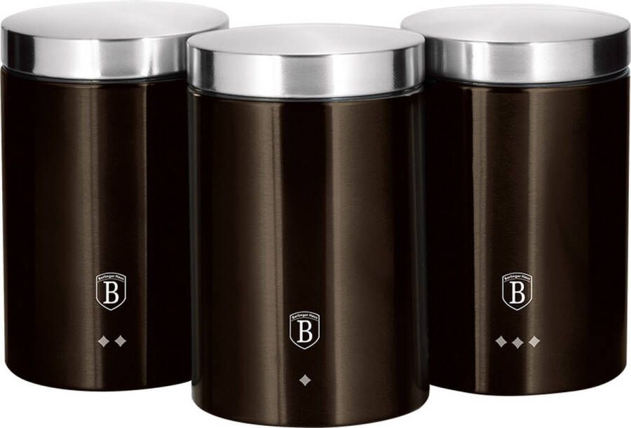 Berlinger Haus Voorraadpot Berlingerhaus Koffie Thee Suiker Voorraadbussen Ø 11x H 17.8 Cm RVS Shiny Black Collection Set Van 3 Stuks