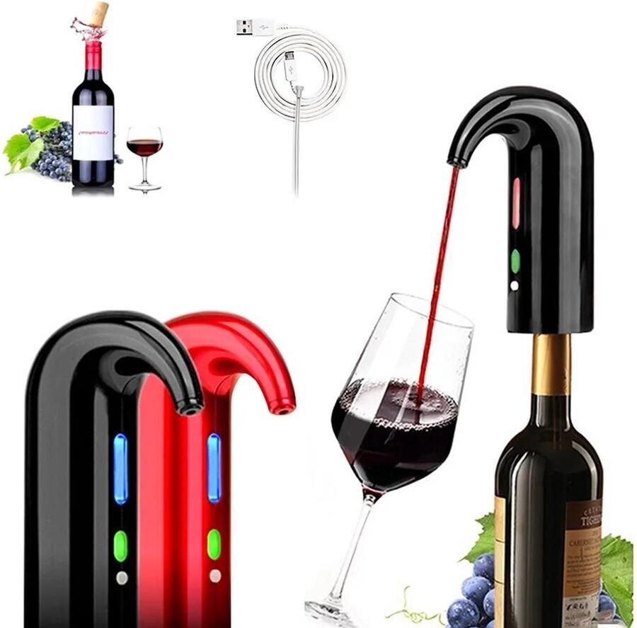 Beroli 2024 Luxe elektrische wijndispenser Touchscreen Wijndispenser Wijnstopper Wijnschenker Wijnbeluchter Wijnset Wijncadeau Wijnpomp USB-oplaadbaar- Zwart
