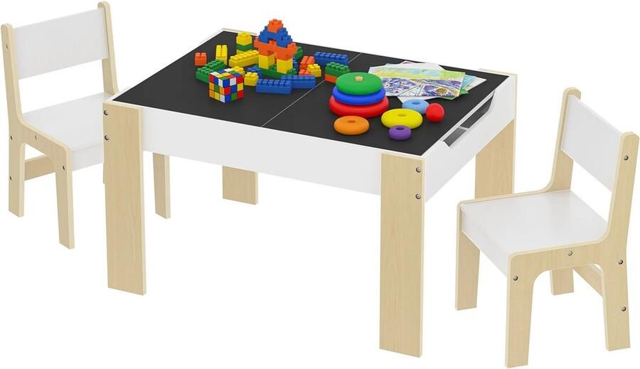 Beroli Tafelset voor kind met twee stoelen Massief hout Met opbergruimte Tekentafel Knutselen Speeltafel Stoel Voor Baby Kinderstoel Kleuterschool