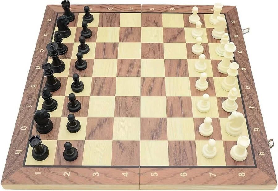Beroli Houten Schaakbord voor beginners Magnetisch Schaakset Schaakstukken Opvouwbaar Schaakspel Schaken Strategiespel 24x24cm