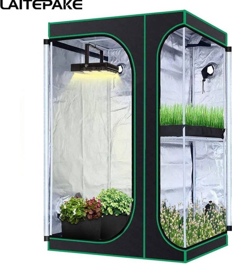 Beroli Laitepake 90*60*135CM Kweektent Full Spectrum Dubbele bodem Snelle Groei Hoge kwaliteit 300W Groeilamp LED Complete Kweekset Zwart