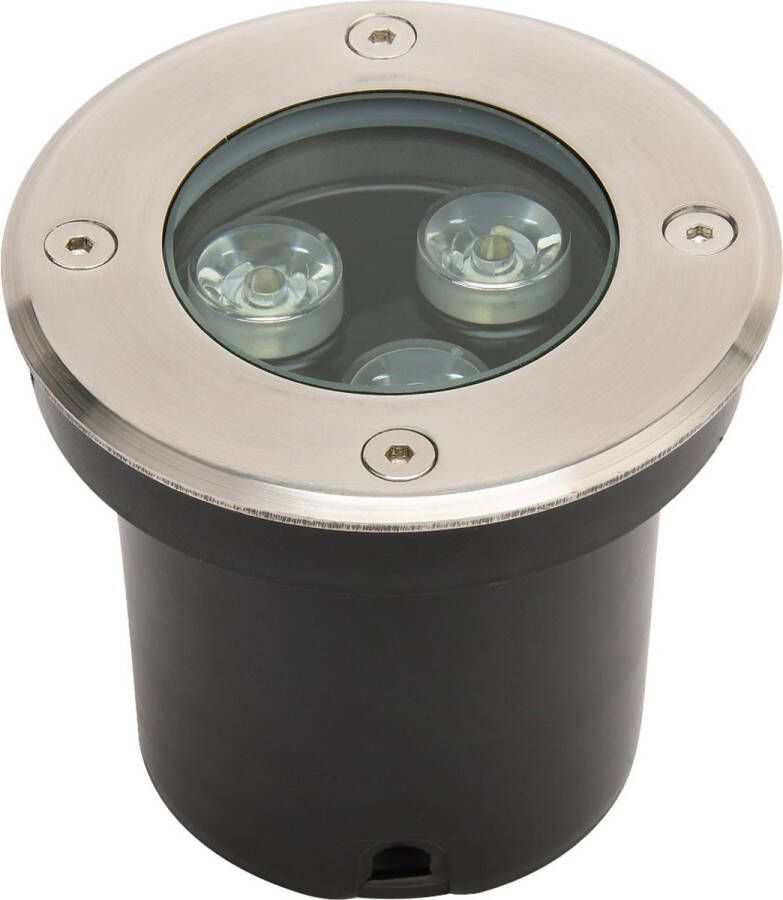 Qualu LED Grondspot Aruz Inbouw Rond 3W Waterdicht IP67 Natuurlijk Wit 4000K Rond Mat Chroom RVS