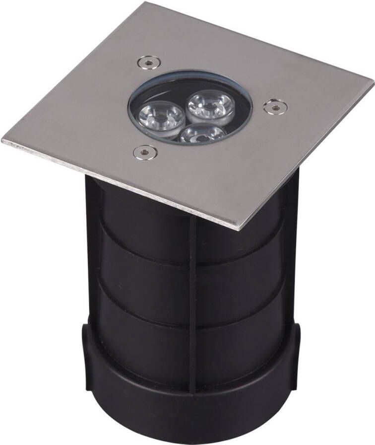 BES LED Grondspot Trion Baliyi Inbouw Vierkant 3w Waterdicht Ip65 Warm Wit 3000k Mat Nikkel Rvs