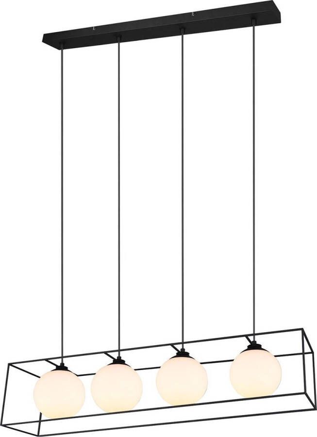 BES LED Hanglamp Hangverlichting Trion Gebia E27 Fitting 4-lichts Vierkant Mat Zwart Aluminium