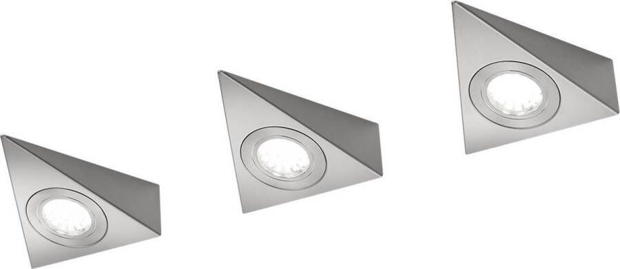 BES LED Keukenkast Verlichting Trion Ecoli 9W 3-lichts Warm Wit 3000K Driehoek Mat Nikkel Aluminium