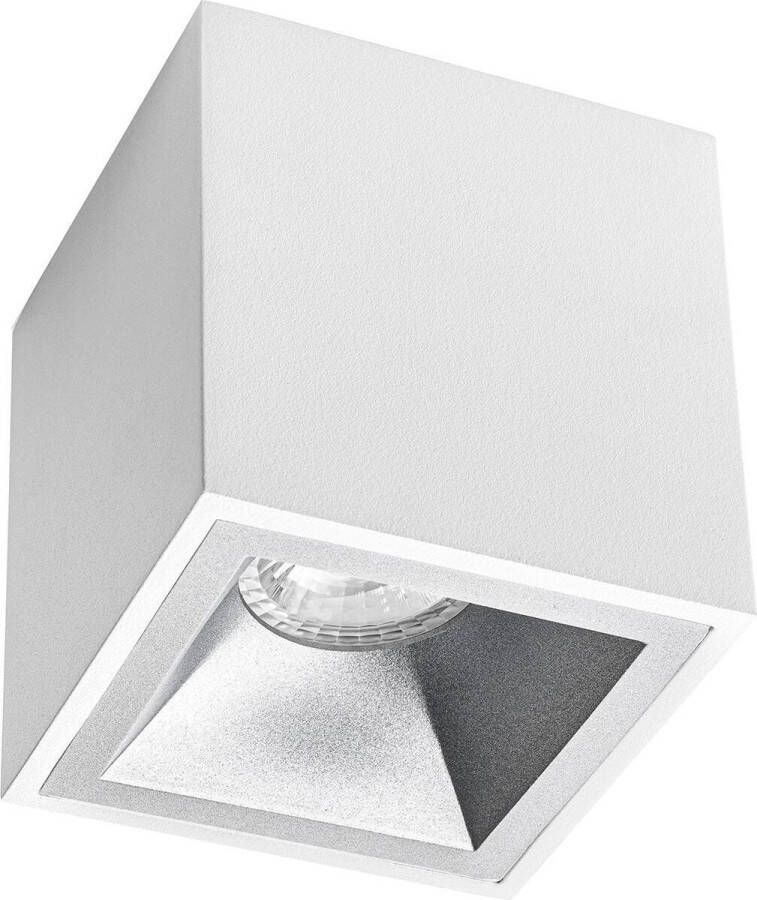 BES LED Opbouwspot GU10 Pragmi Cliron Pro Opbouw Vierkant Mat Wit Zilver Aluminium Verdiept 90mm