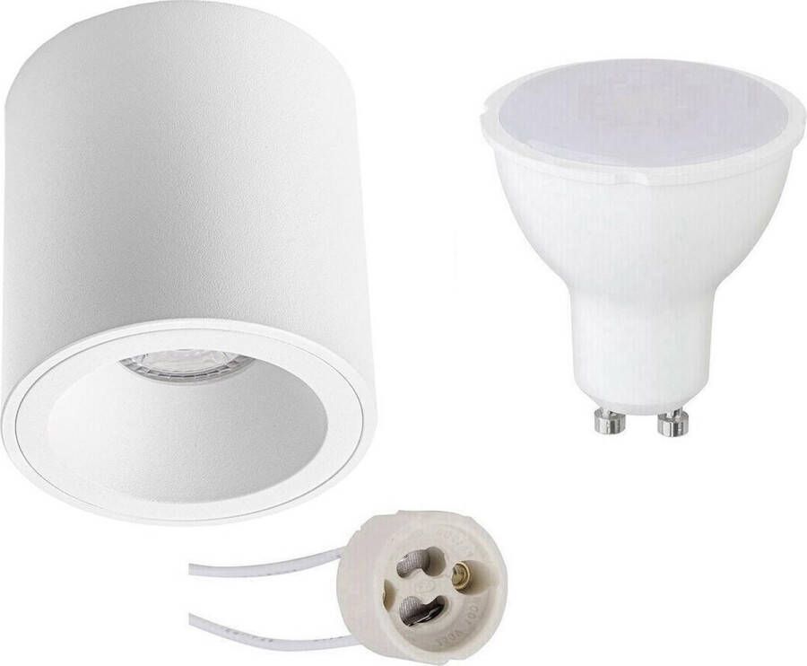 BES LED Opbouwspot Set Pragmi Cliron Pro GU10 Fitting Dimbaar Opbouw Rond Mat Wit 6W Helder Koud Wit 6400K Verdiept Ø90mm