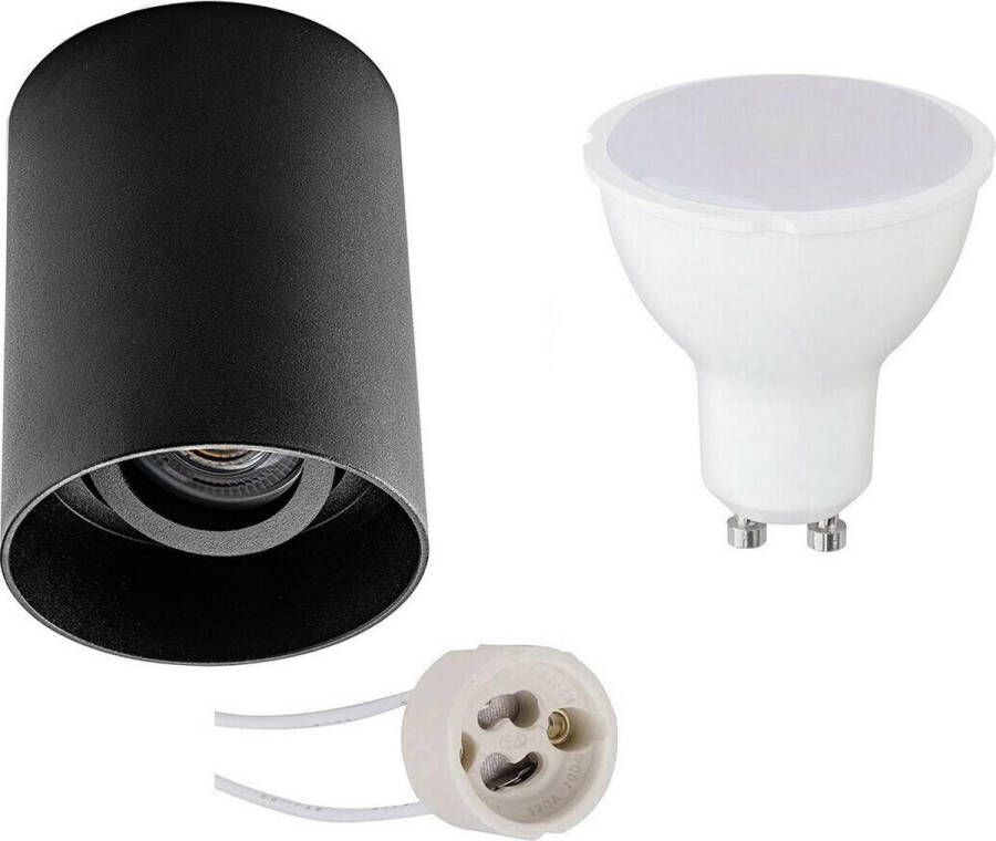 BES LED Opbouwspot Set Pragmi Luxina Pro GU10 Fitting Dimbaar Opbouw Rond Mat Zwart 6W Natuurlijk Wit 4200K Verdiept Kantelbaar Ø90mm