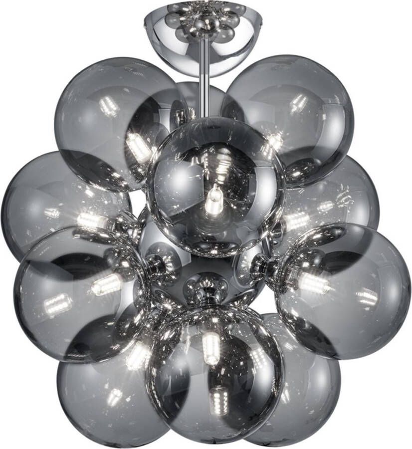 BES LED Plafondlamp Plafondverlichting Trion Alionisa G9 Fitting 12-lichts Rond Glans Chroom Rookglas Aluminium