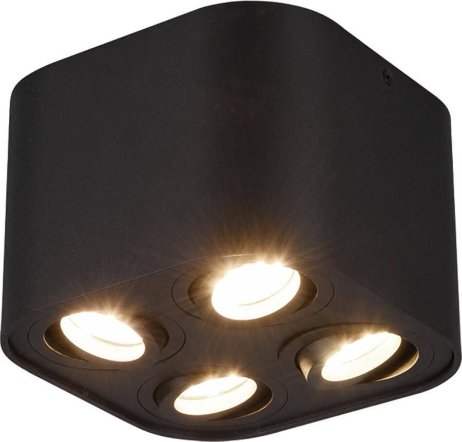 BES LED Plafondlamp Plafondverlichting Trion Cosmin GU10 Fitting 4-lichts Vierkant Mat Zwart Aluminium