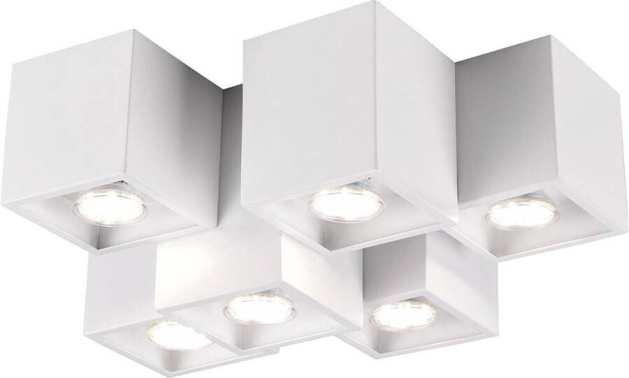BES LED Plafondlamp Plafondverlichting Trion Ferry GU10 Fitting 6-lichts Rechthoek Mat Wit Aluminium