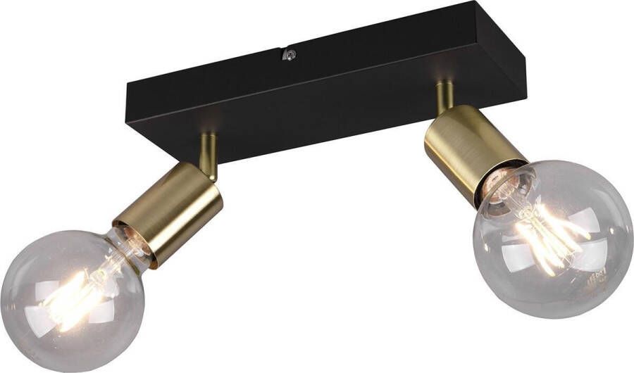 BES LED Plafondspot Trion Zuncka E27 Fitting 2-lichts Rechthoek Mat Zwart Goud Aluminium