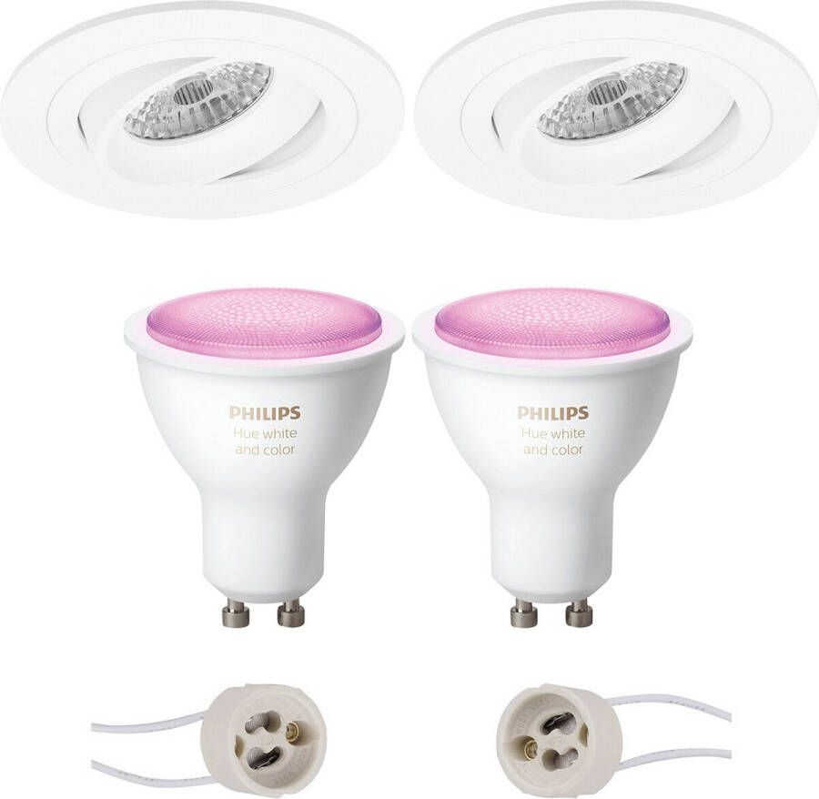 BES LED Pragmi Alpin Pro Inbouw Rond Mat Wit Kantelbaar Ø92mm Philips Hue LED Spot Set GU10 White and Color Ambiance Bluetooth