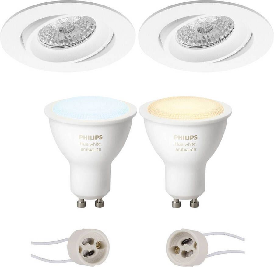 BES LED Pragmi Delton Pro Inbouw Rond Mat Wit Kantelbaar Ø82mm Philips Hue LED Spot Set GU10 White Ambiance Bluetooth