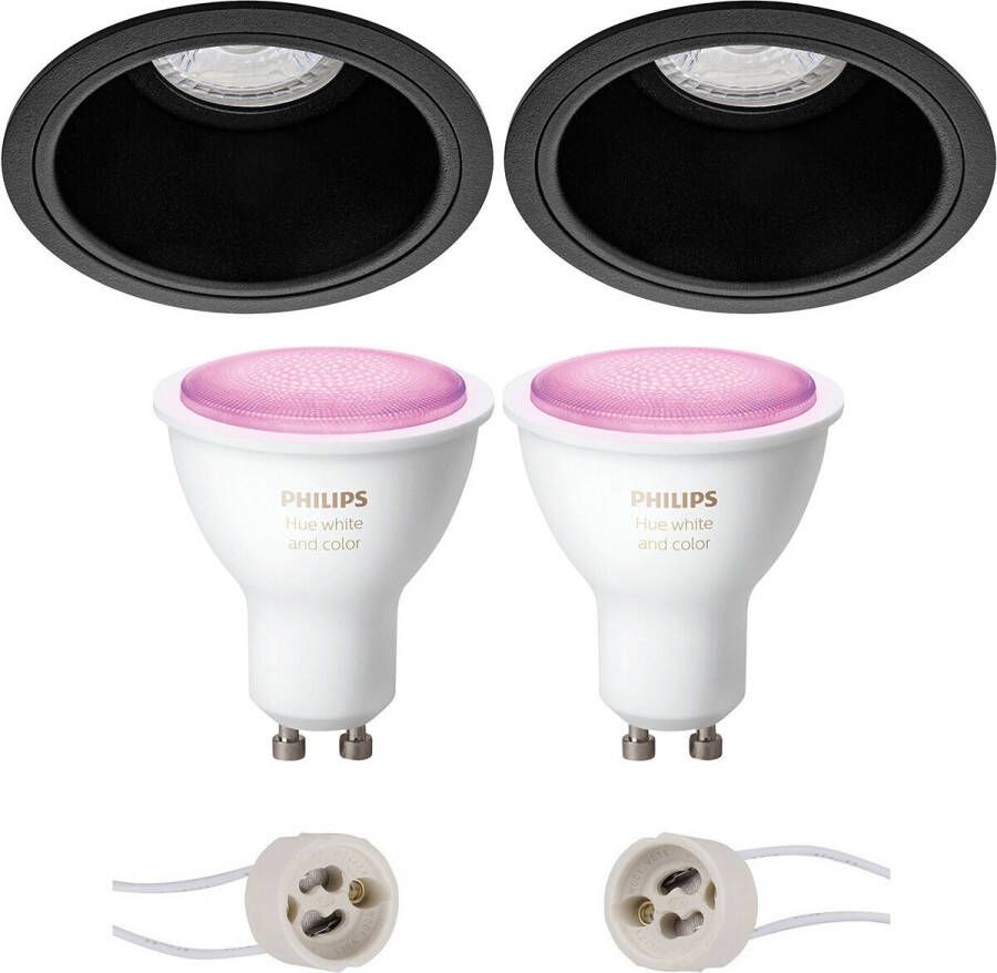 BES LED Pragmi Minko Pro Inbouw Rond Mat Zwart Verdiept Ø90mm Philips Hue LED Spot Set GU10 White and Color Ambiance Bluetooth