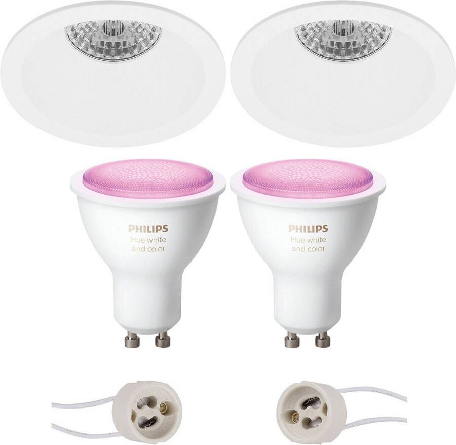 BES LED Pragmi Pollon Pro Inbouw Rond Mat Wit Verdiept Ø82mm Philips Hue LED Spot Set GU10 White and Color Ambiance Bluetooth