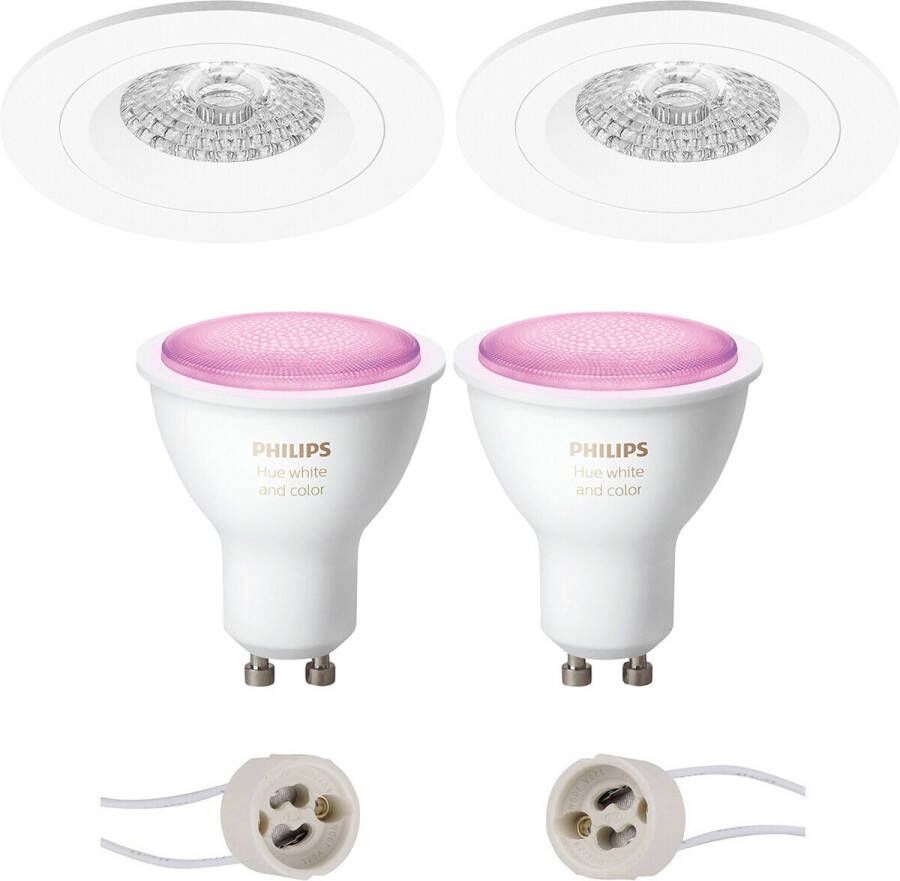 BES LED Pragmi Rodos Pro Inbouw Rond Mat Wit Ø93mm Philips Hue LED Spot Set GU10 White and Color Ambiance Bluetooth