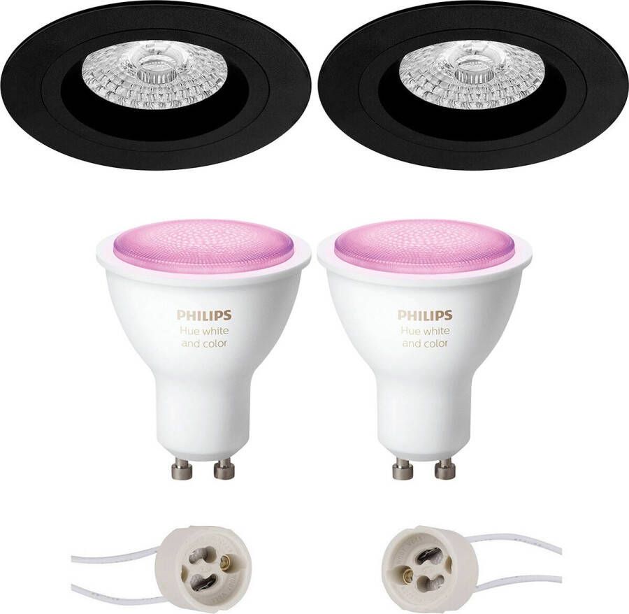 BES LED Pragmi Rodos Pro Inbouw Rond Mat Zwart Ø93mm Philips Hue LED Spot Set GU10 White and Color Ambiance Bluetooth