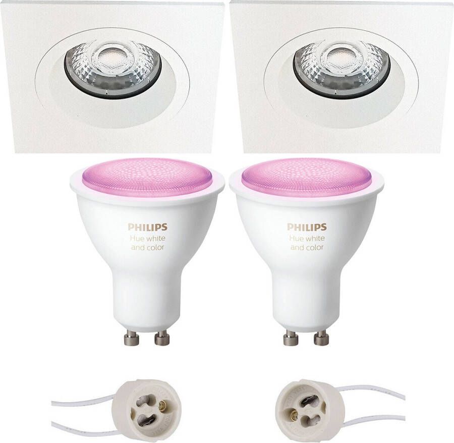 BES LED Pragmi Rodos Pro Inbouw Vierkant Mat Wit 93mm Philips Hue LED Spot Set GU10 White and Color Ambiance Bluetooth