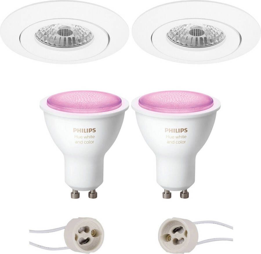 BES LED Pragmi Uranio Pro Inbouw Rond Mat Wit Kantelbaar Ø82mm Philips Hue LED Spot Set GU10 White and Color Ambiance Bluetooth