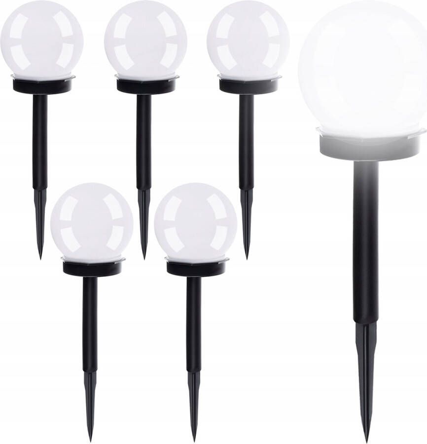 BES LED Solar Bollen Priklamp Tuinverlichting Op Zonne-energie Set 6 Stuks Maxozo Torky Mat Zwart Kunststof