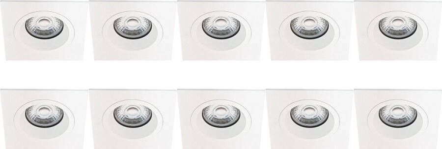 BES LED Spot Armatuur 10 Pack Pragmi Rodos Pro GU10 Fitting Inbouw Vierkant Mat Wit Aluminium 93mm