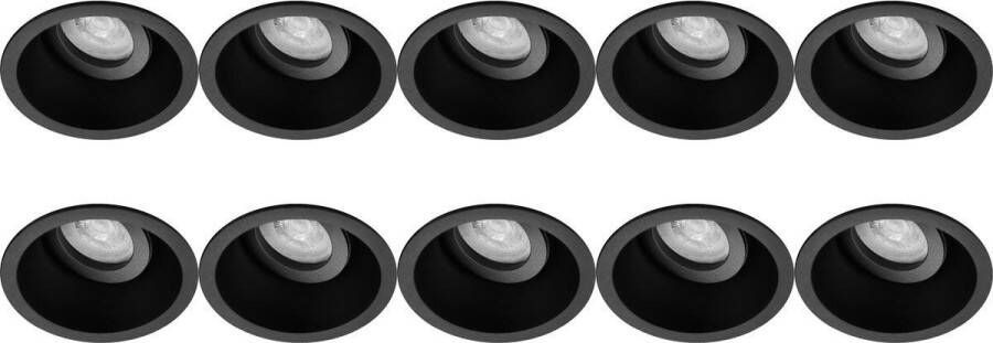 BES LED Spot Armatuur 10 Pack Pragmi Zano Pro GU10 Fitting Inbouw Rond Mat Zwart Aluminium Kantelbaar Ø93mm