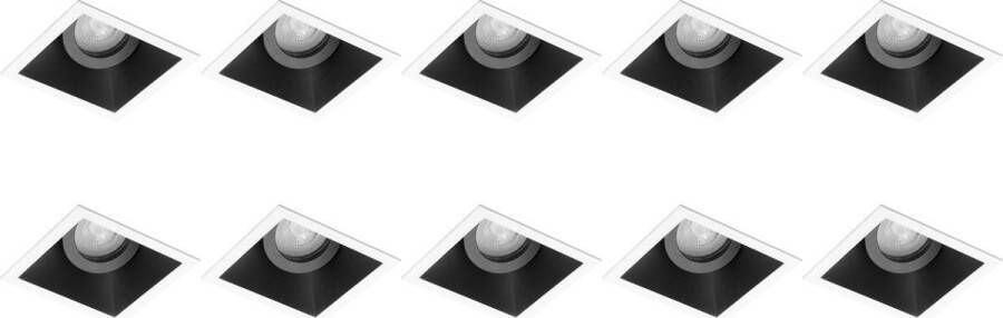BES LED Spot Armatuur 10 Pack Pragmi Zano Pro GU10 Fitting Inbouw Vierkant Mat Zwart Wit Aluminium Kantelbaar 93mm