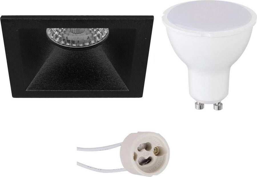 BES LED Spot Set Pragmi Pollon Pro GU10 Fitting Dimbaar Inbouw Vierkant Mat Zwart 6W Helder Koud Wit 6400K Verdiept 82mm