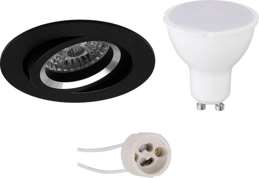 BES LED Spot Set Pragmi Aerony Pro GU10 Fitting Inbouw Rond Mat Zwart 6W Natuurlijk Wit 4200K Kantelbaar Ø82mm