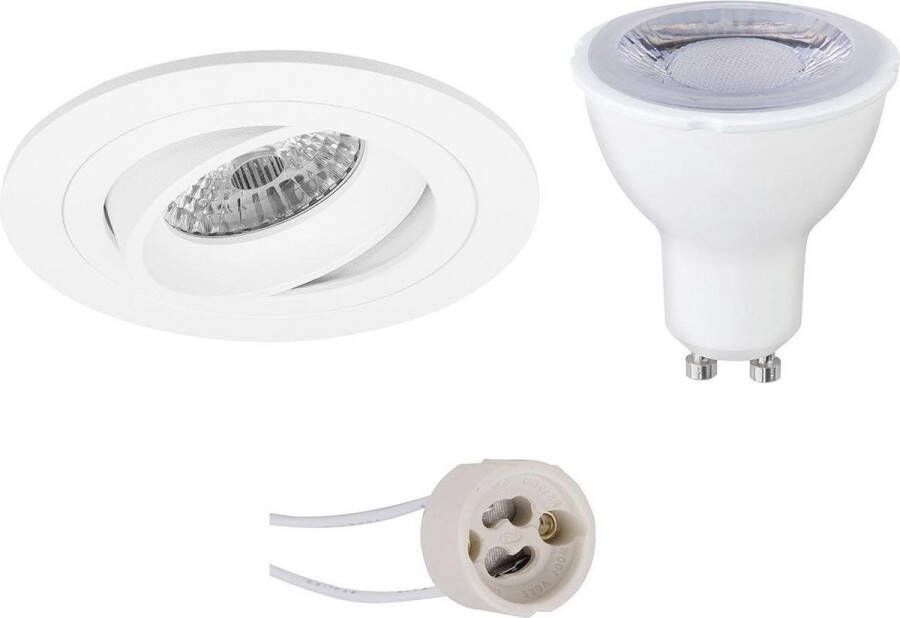 BES LED Spot Set Pragmi Alpin Pro GU10 Fitting Dimbaar Inbouw Rond Mat Wit 6W Helder Koud Wit 6400K Kantelbaar Ø92mm