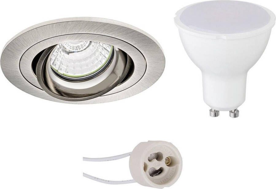 BES LED Spot Set Pragmi Alpin Pro GU10 Fitting Inbouw Rond Mat Nikkel 6W Helder Koud Wit 6400K Kantelbaar Ø92mm