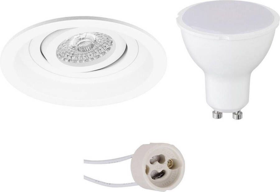 BES LED Spot Set Pragmi Domy Pro GU10 Fitting Dimbaar Inbouw Rond Mat Wit 6W Helder Koud Wit 6400K Verdiept Kantelbaar Ø105mm