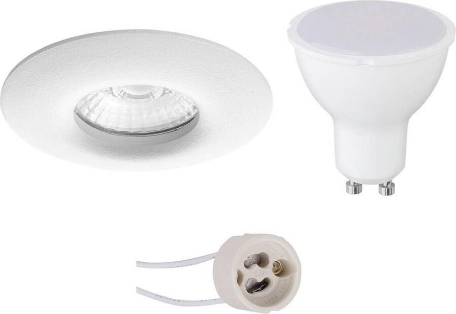 BES LED Spot Set Pragmi Luno Pro Waterdicht IP65 GU10 Fitting Dimbaar Inbouw Rond Mat Wit 6W Helder Koud Wit 6400K Ø82mm