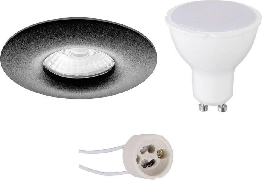 LED Spot Set Pragmi Luno Pro Waterdicht IP65 GU10 Fitting Dimbaar Inbouw Rond Mat Zwart 6W Helder Koud Wit 6400K Ø82mm