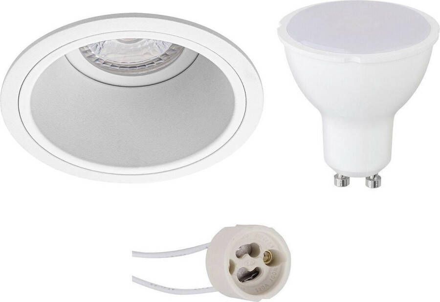 BES LED Spot Set Pragmi Minko Pro GU10 Fitting Dimbaar Inbouw Rond Mat Wit 6W Helder Koud Wit 6400K Verdiept Ø90mm