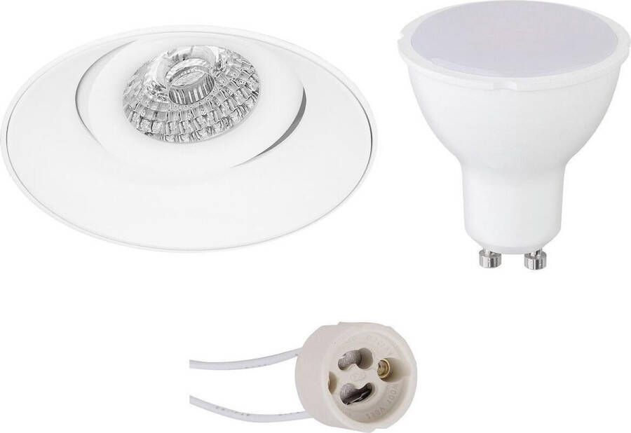 BES LED Spot Set Pragmi Nivas Pro GU10 Fitting Dimbaar Inbouw Rond Mat Wit 6W Helder Koud Wit 6400K Trimless Kantelbaar Ø150mm