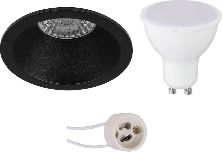 BES LED Spot Set Pragmi Pollon Pro GU10 Fitting Dimbaar Inbouw Rond Mat Zwart 6W Helder Koud Wit 6400K Verdiept Ø82mm