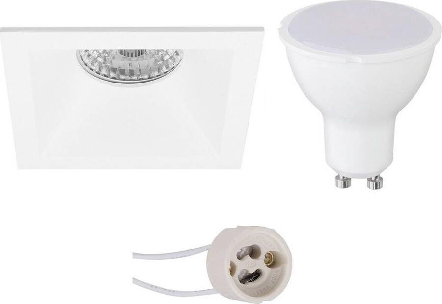 BES LED Spot Set Pragmi Pollon Pro GU10 Fitting Dimbaar Inbouw Vierkant Mat Wit 6W Helder Koud Wit 6400K Verdiept 82mm