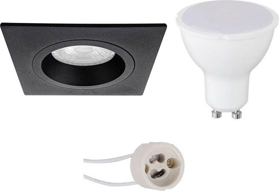 BES LED Spot Set Pragmi Rodos Pro GU10 Fitting Dimbaar Inbouw Vierkant Mat Zwart 6W Helder Koud Wit 6400K 93mm