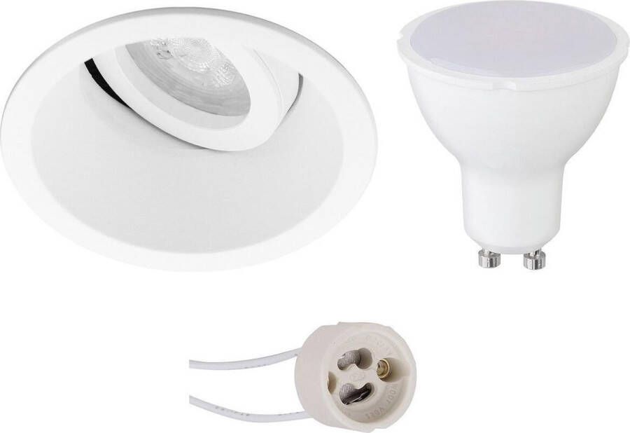 BES LED Spot Set Pragmi Zano Pro GU10 Fitting Dimbaar Inbouw Rond Mat Wit 6W Helder Koud Wit 6400K Kantelbaar Ø93mm