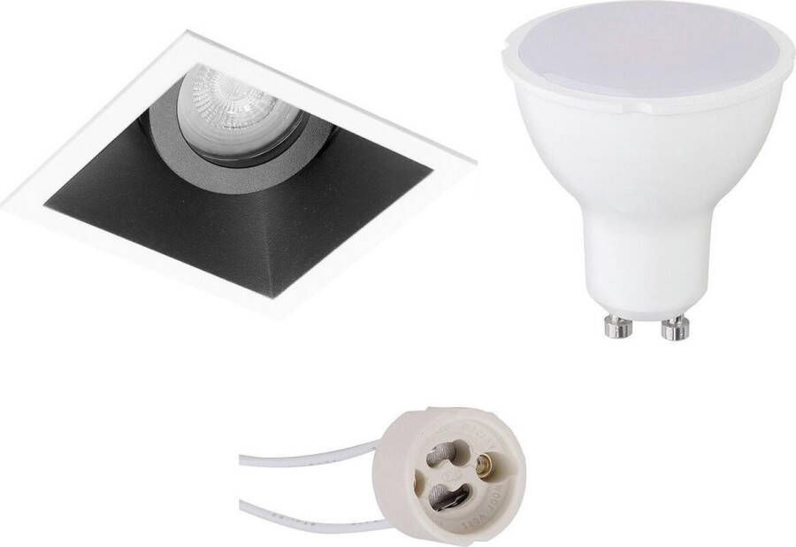 BES LED Spot Set Pragmi Zano Pro GU10 Fitting Inbouw Vierkant Mat Zwart Wit 6W Natuurlijk Wit 4200K Kantelbaar 93mm